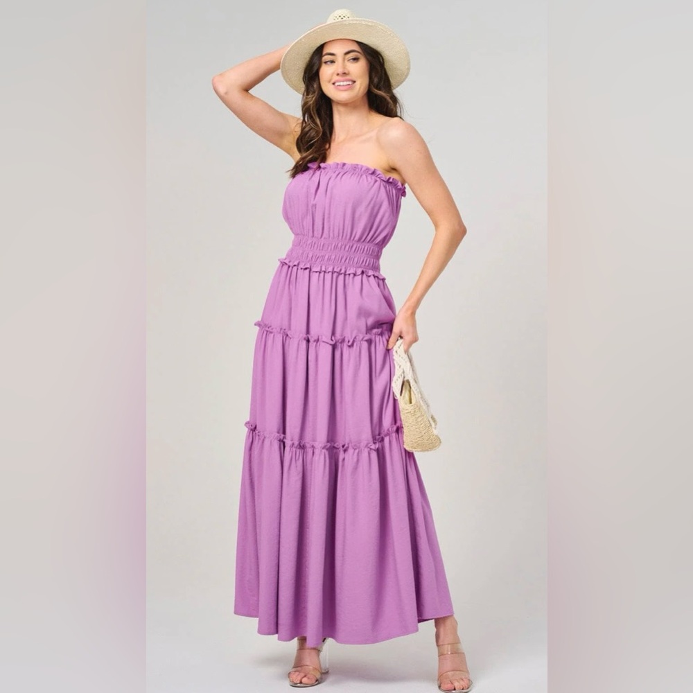 Purple Strapless Ruffled Tiered Maxi Dress – Boutique – Size Medium - Picture 2 of 5